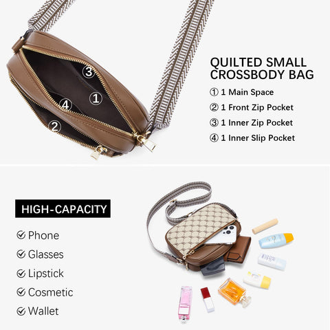 BOSTANTEN Quilted Crossbody Bags for Women Vegan Leather Purses Small Shoulder Handbags with Wide Strap Coffee with Beige BOSTANTEN
