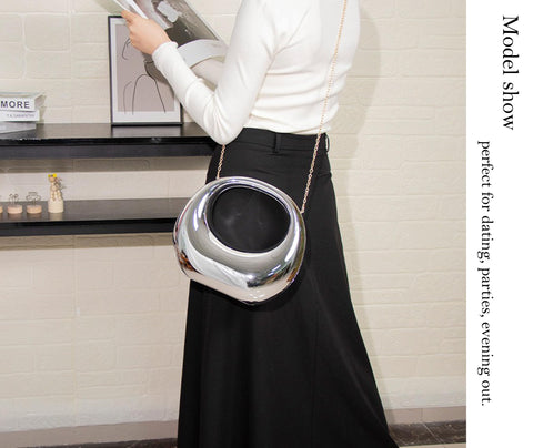 NUSTTAL Acrylic Clutch Purse for Women Top-handle Moon Hobo Bag Evening Handbag for wedding party Cocktail (Silver) NUSTTAL