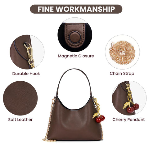 Small Hobo Bags for Women Cherry Shoulder Bag Purse Faux Leather Tote Handbag Trendy Chain Crossbody Bag