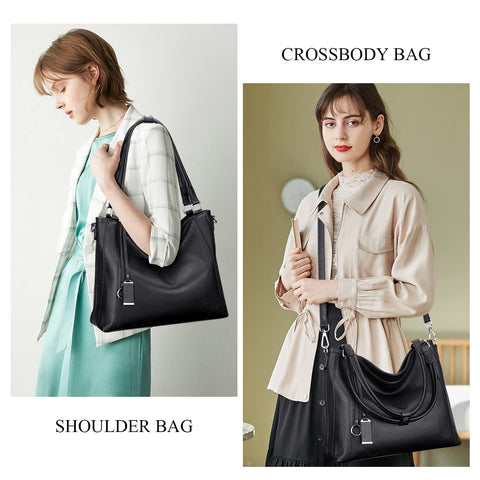 Over Earth Soft Leather Handbags for Women Shoulder Hobo Bag Large Tote Crossbody Bag (O103E Black) Over Earth