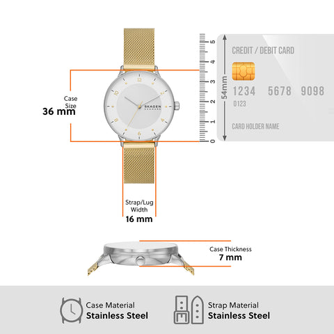 Skagen Women's Riis Silver and Gold Two-Tone Stainless Steel Mesh Band Watch (Model: SKW3092) Skagen