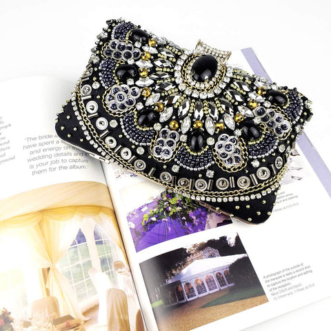 Womens Evening Clutch Bag Designer Evening Handbag Hand Bag,Lady Party Wedding Clutch Purse (Black-Beaded) zebrum