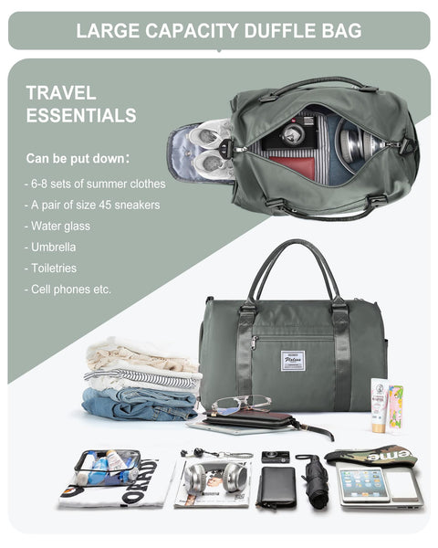 Gym Bag Womens Mens with Shoes Compartment and Wet Pocket,Travel Duffel Bag for Plane,Sport Gym Tote Bags Swimming Yoga,Waterproof Weekend Overnight Carry on Bag Hospital Holdalls WISEPACK