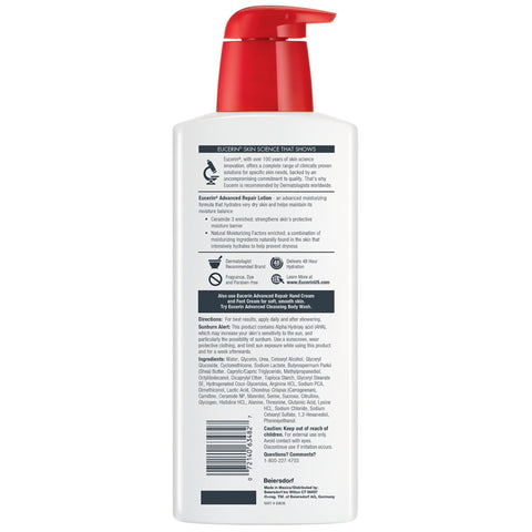 Eucerin Advanced Repair Body Lotion for Very Dry Skin, Unscented Lotion Formulated with Ceramides, 16.9 Fl Oz Bottle Eucerin