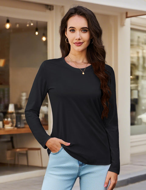 MAGCOMSEN Black Long Sleeve Shirt for Woman Casual Womens Crew Neck Tops 2025 Fall Top Basic Tee Classic Fit T Shirts Trendy Clothing M