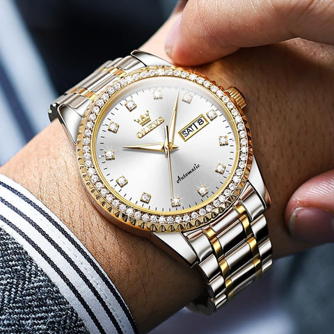 OLEVS Mens Automatic Watch Diamond Luxury Mechanical Self Winding Business Dress Wrist Watch Waterproof Luminous OLEVS