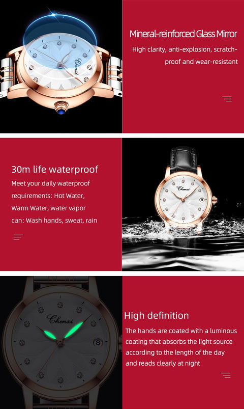 Verhux Elegant Automatic Skeleton Ladies Watches Two Tone Rose Gold and Silver Stainless Steel Waterproof Luminos Womens Wrist Watches