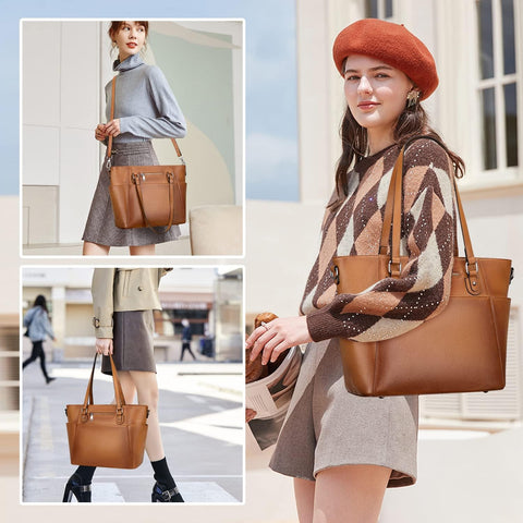 Over Earth Women Leather Handbags Genuine Leather Tote Shoulder Bag with Multi Pockets(O105E Two Tone Brown New) Over Earth