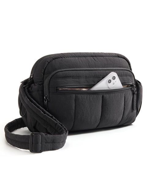 BAGSMART Anti Theft Crossbody Bags for Women Travel Purse, Medium Quilted Puffy cross body bag, Handbags Shoulder Purses, Black-medium