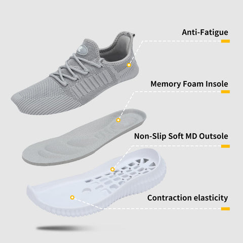 SK·TRIP Women's Walking Shoes Lightweight Breathable Flying Woven Mesh Upper Casual Jogging Shoes Ladies Tennis Shoes Workout Footwear Non-Slip Gym Sneakers for Women Grey