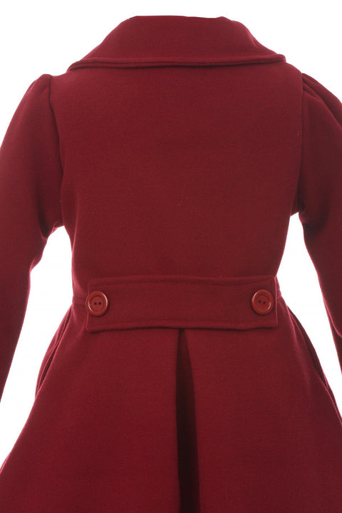 iGirlDress Coat Long Sleeve Button Pocket Long Winter Coat Outerwear Burgundy Size 6