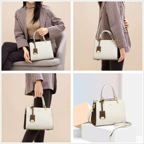 Cnoles Cowhide Leather Tote Handbags Medium Shoulder Bags Ladies Handle Satchel Purse Tote Bag Purse for Women White Cnoles