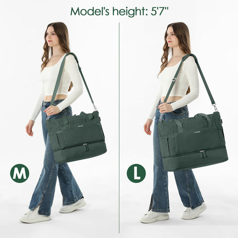 ETRONIK Gym Bag for Women, 55L Travel Duffel Bag with USB Charging Port, Weekender Overnight Bag with Wet Pocket and Shoes Compartment for Women Travel, Large Size (Dark Green) ETRONIK