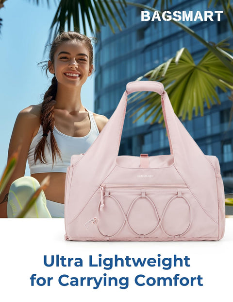 BAGSMART Gym Bag for Women, Lightweight Duffel Bag with Shoe Compartment, Weekender Bags with Wet Pocket, Workout Yoga Tote Bag for Women, Pink BAGSMART