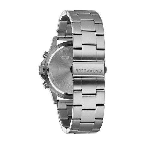Caravelle by Bulova Men's Sport Chronograph Quartz Silver Tone Stainless Steel Watch, Blue Dial Style: 43A145 Bulova