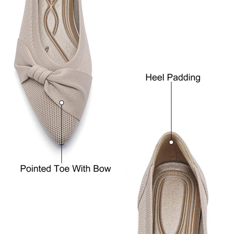 HIULYCENCE Pointed Toe Flats for Women Ballet Flats Comfortable Dressy Knit Lightweight Casual for Work Office Womens Flats Nude US8.5