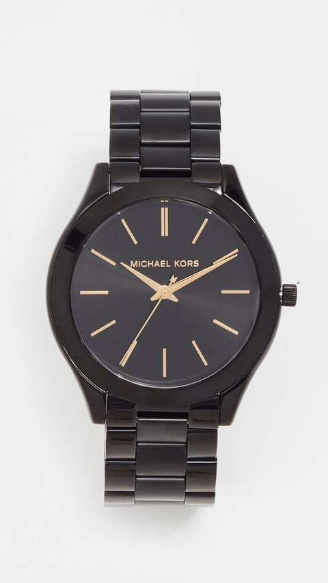 Michael Kors Slim Runway Three-Hand Black Stainless Steel Women's Watch (Model: MK3221) Michael Kors