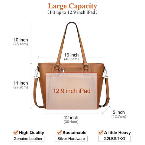 Over Earth Women Leather Handbags Genuine Leather Tote Shoulder Bag with Multi Pockets(O105E Two Tone Brown New) Over Earth