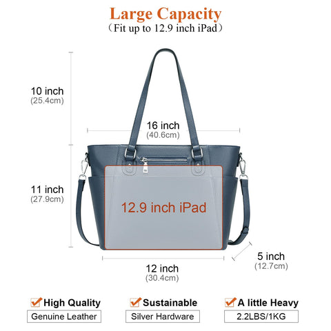 Over Earth Women Leather Handbags Genuine Leather Tote Shoulder Bag with Multi Pockets(O105E UG Indigo Blue) Over Earth