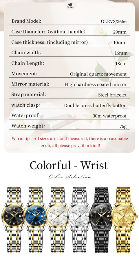 OLEVS Gold Watches for Women Luxury Dress Analog Lady Watch for Ladies Stainless Steel Waterproof Luminous Elegant Female Wrist Watch