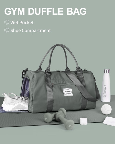 Gym Bag Womens Mens with Shoes Compartment and Wet Pocket,Travel Duffel Bag for Plane,Sport Gym Tote Bags Swimming Yoga,Waterproof Weekend Overnight Carry on Bag Hospital Holdalls WISEPACK