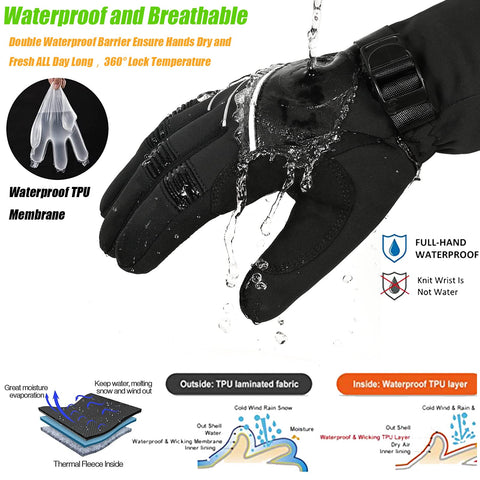 MOREOK Waterproof & Windproof -30°F Winter Gloves for Men/Women, 3M Thinsulate Thermal Gloves Touch Screen Warm Gloves for Skiing,Cycling,Motorcycle,Running-Black-L MOREOK