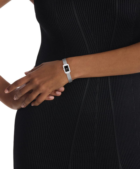 Calvin Klein Women's CK Styled Wristwatch, Stainless Steel, Silver Mesh Bracelet, Rectangular Case, Feminine Look, (Model:25200399) Calvin Klein