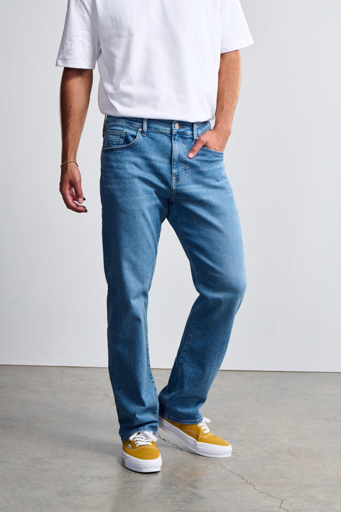 General Denim Works Roam Men's Mid Rise Relaxed Straight Leg Jeans, Mid Denim, 34x30