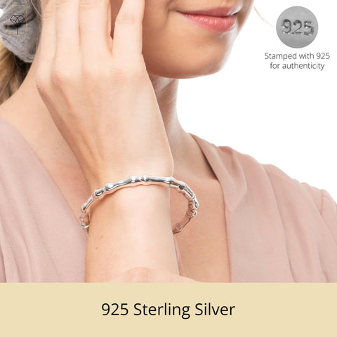 MAX + STONE Lightweight 925 Sterling Silver Bracelet for Women | 7 Inch Bamboo Bangle with Hinged Clasp | Anti-tarnishing Sterling Silver Bangle Bracelet for Women | Silver Bangles for Women MAX + STONE