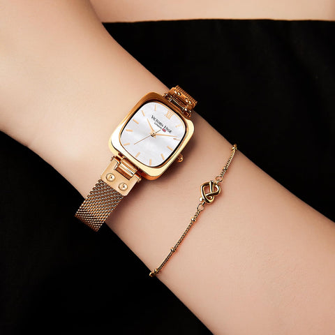 VICTORIA HYDE Dainty Women's Wrist Watch, Rectangle Watches for Women, Womens Watch with Stainless Steel Bracelet or Leather Band (Gold) VICTORIA HYDE