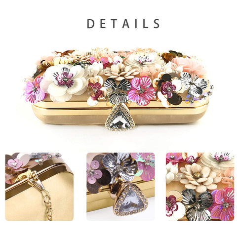 Lanpet Women Clutches Flower Evening Handbag Chain Strap Shoulder Bag Gold Lanpet