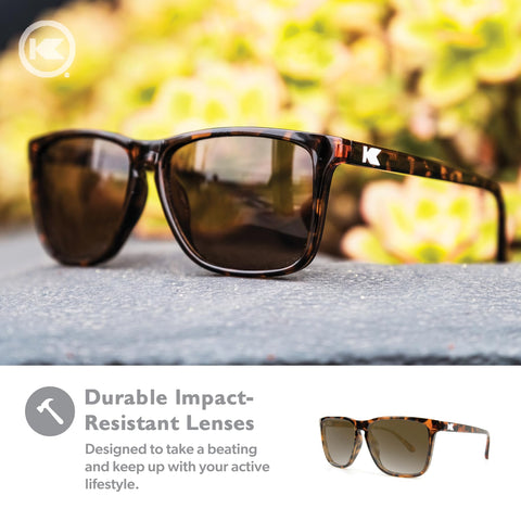 Knockaround Fast Lanes Polarized Sunglasses for Men & Women - Impact Resistant Lenses & Full UV400 Protection, Glossy Tortoise Shell Frames/Brown Lenses