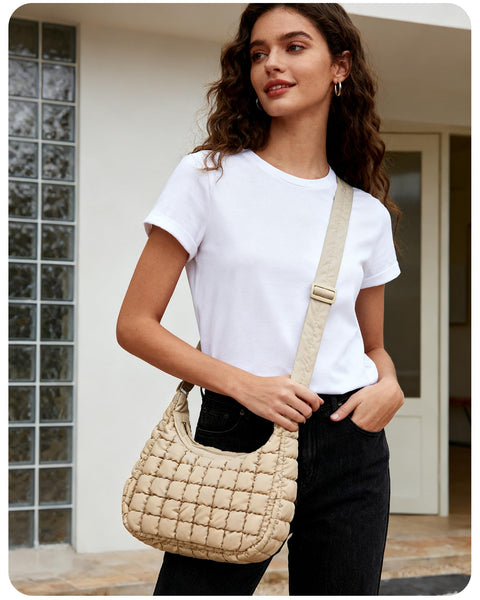 BAGSMART Crossbody Bag for Women, Quilted Puffy Hobo Purse Soft Fluffy Cute Shoulder Handbag for Daily Use, Small/Large