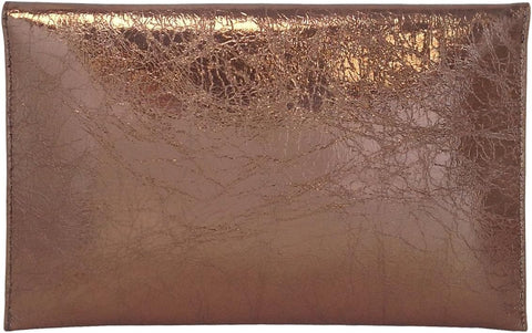 JNB Crushed Metallic Envelope Clutch, Bronze JNB