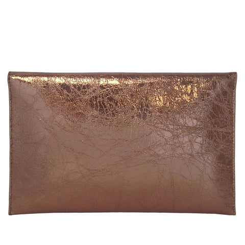 JNB Crushed Metallic Envelope Clutch, Bronze JNB