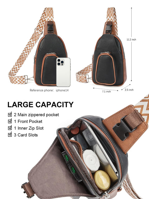 CLUCI Cross Body Bag Large Sling Bag for Women Leather Sling Backpack Fanny Pack Chest Bag for Travel Hiking CLUCI