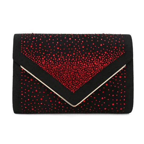 CHARMING TAILOR Envelope Purse Formal Faux Suede Clutch Rhinestone Evening Bag for Women Party Handbag (Black/red) CHARMING TAILOR