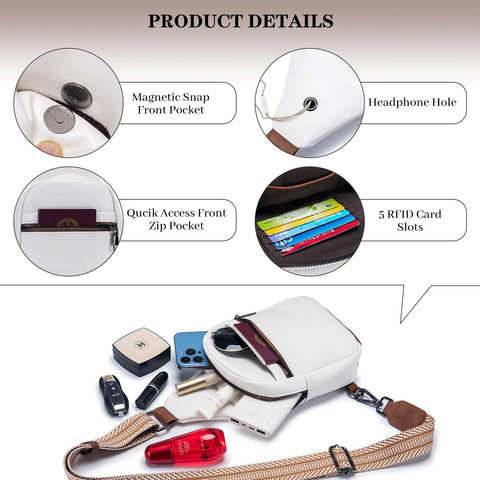 POIUGOYA Sling Bag for Women Crossbody, Small Leather Fanny Pack Crossbody Purses for Women Trendy,Chest Bag With Wide Strap POIUGOYA