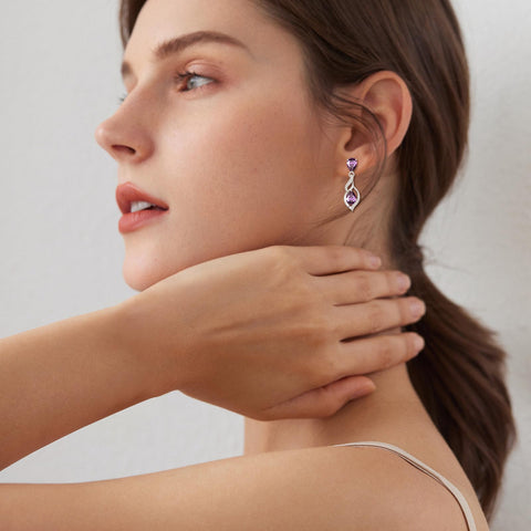 FANCIME Gift for Women February Birthstone Earrings for Her Teardrop Amethyst Earrings S925 Sterling Silver infinity Love Birthday Gifts for Mom Women