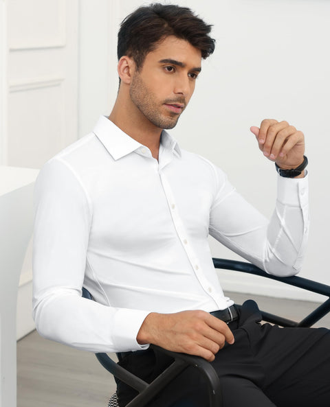 Lion Nardo Slim Fit White Dress Shirt for Men Wrinkle Free Mens Dress Shirts Long Sleeve Tall Muscle Fit Button Up Shirt