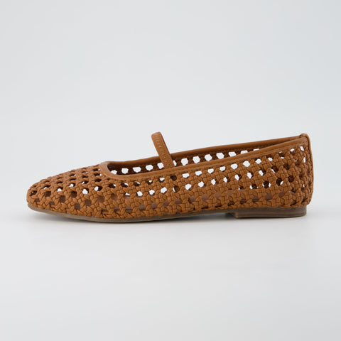 CUSHIONAIRE Women's Weavy Squared Toe Woven Ballet Flat, +Memory Foam, Wide Widths Available Cognac 9