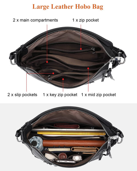 Over Earth Hobo Purses and Handbags for Women Genuine Leather Shoulder Bag Crossbody Purse(O171E Black) Over Earth