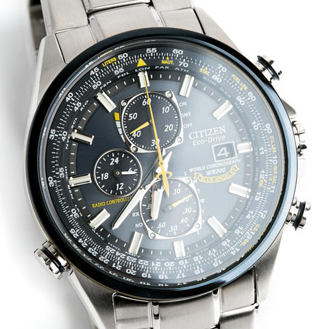 Citizen Men's Eco-Drive Sport Luxury World Chronograph Atomic Time Keeping Watch in Stainless Steel, Blue Dial (Model: AT8020-54L) Citizen