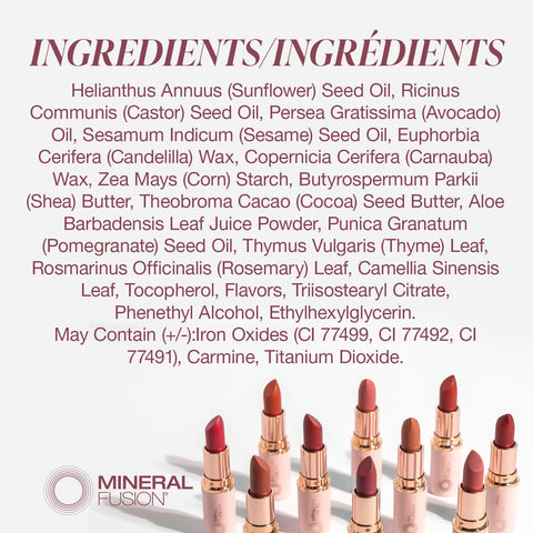 Mineral Fusion Long-Lasting Lipstick, Vivid & Smudge-Free Lip Color with Avocado Oil, Cocoa Seed Butter, Free of FD&C Dyes, Paraben and Gluten, Negroni