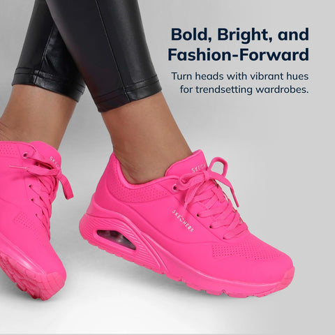 Skechers Women's Uno-Night Shades Sneaker Cooled Memory Foam, Skech-Air Midsole, Durabuck Upper, HOT Pink, 9