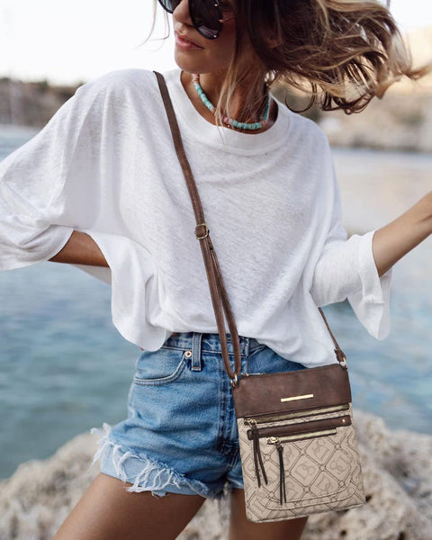 Dasein Crossbody Purse for Women Vegan Leather Shoulder Handbags Messenger Bags with Multi Zipper Pockets (Beige) Dasein