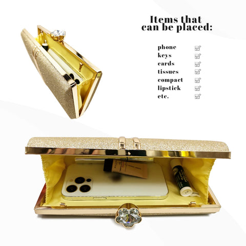 Aovtero Evening Bag Clutch Purses Women Wedding Party Bridal Handbag with Chain (Glitter-Gold) Aovtero