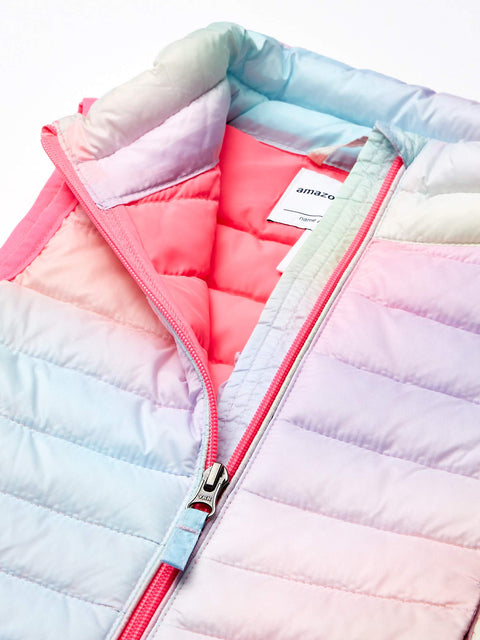 Amazon Essentials Girls' Lightweight Water-Resistant Packable Puffer Vest, Pink Ombre, Small
