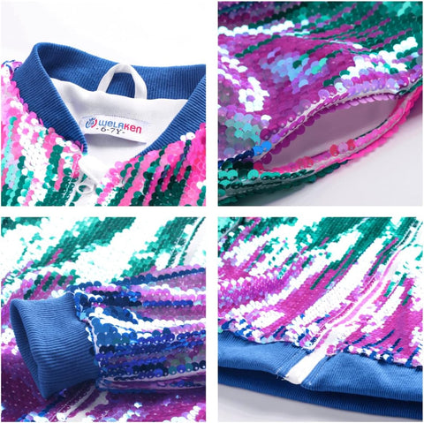 Ombre Sequin Bomber Jacket for Girls II Kid & Toddler Lightweight Sparkle Long Sleeve Zipper Gradient Jackets with Pockets