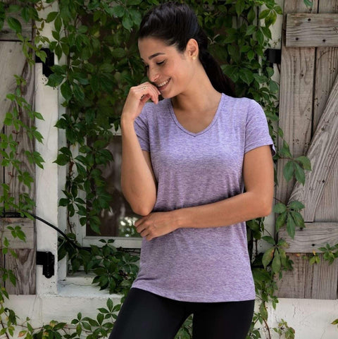 Real Essentials Womens V Neck T-Shirt Ladies Yoga Top Athletic Tees Active Wear Gym Workout Zumba Exercise Running Essentials Quick Dry Fit Dri Fit Moisture Wicking Basic Clothes, Set 9, S, Pack of 5 Real Essentials